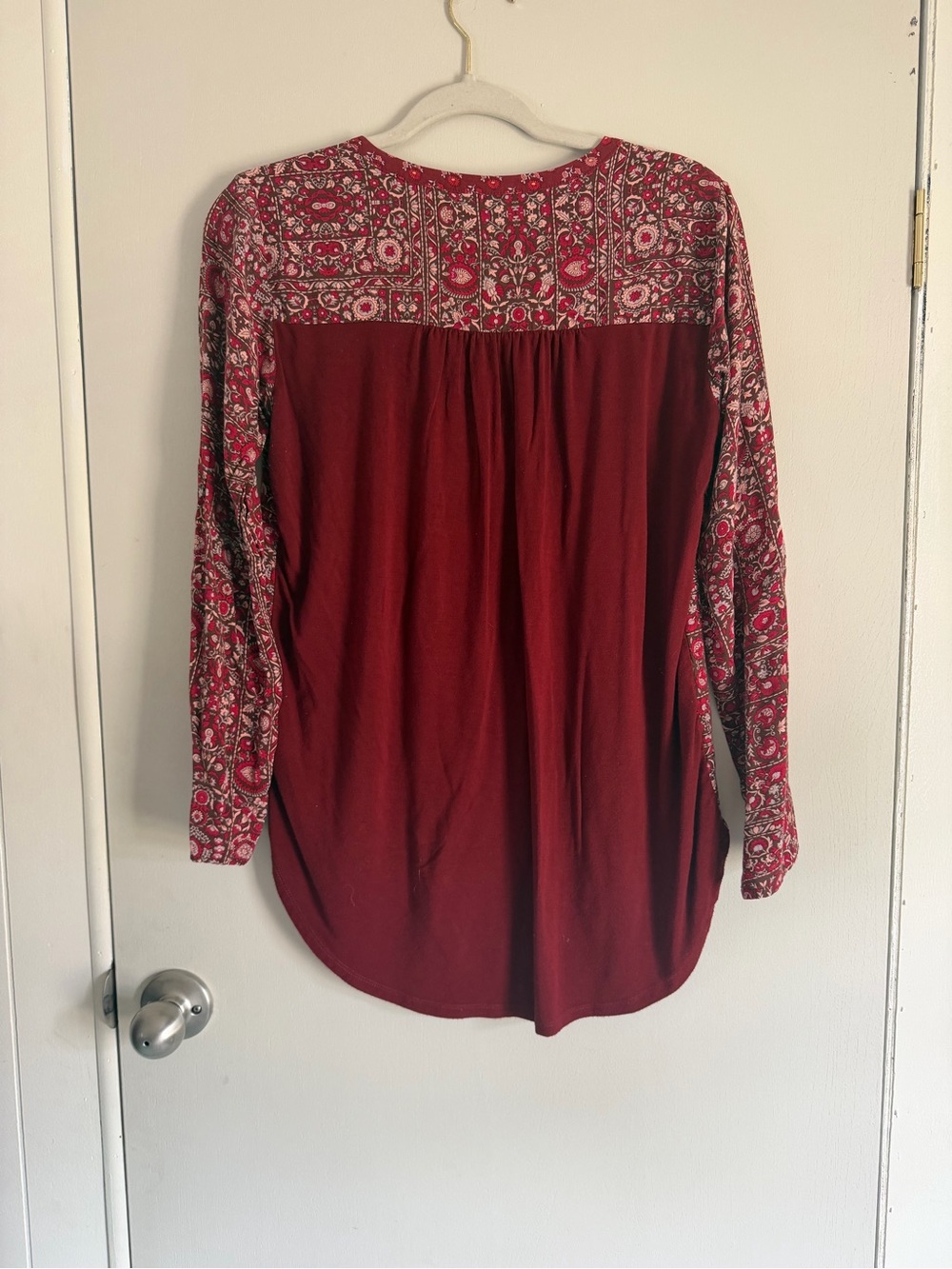 Red Printed Long-Sleeve Boho Peasant Blouse - Picture 2 of 6